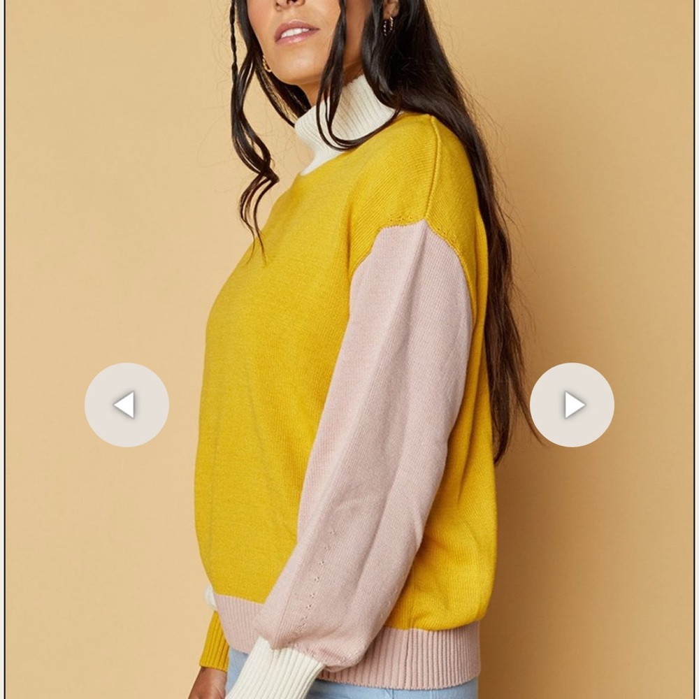 Back Beat Company Colorblock Turtleneck Sweater - Yellow, Pink, and Ivory - Picture 2 of 11